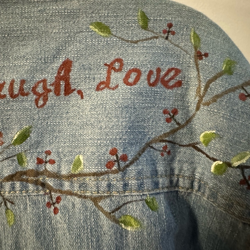 VTG Custom Denim Shirt Handpainted Embroidered Cotton Grannycore Coastal Grandma - Picture 10 of 15